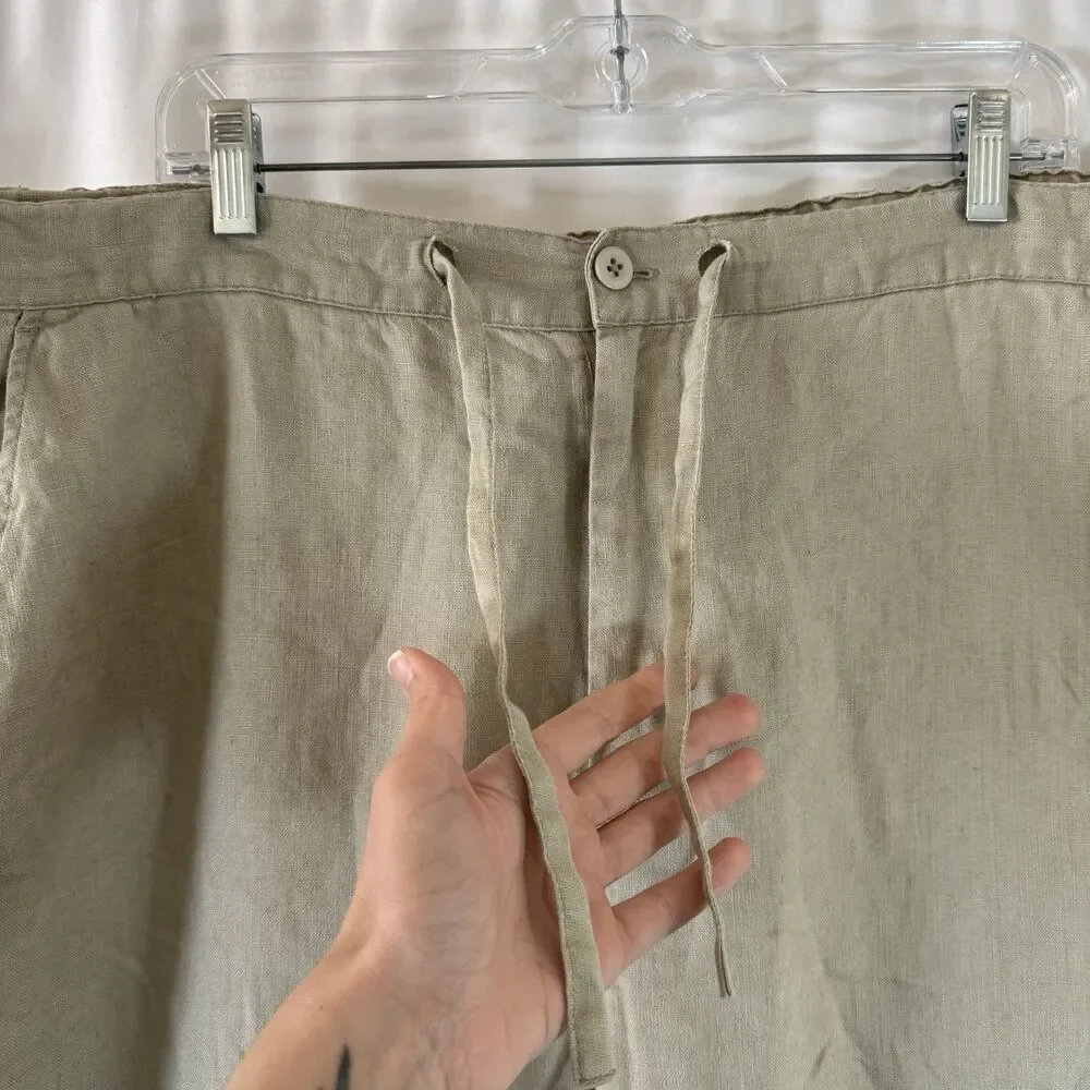 Island Republic 100% Linen Pants Men's 38x32 Beige Drawstring Flat Front